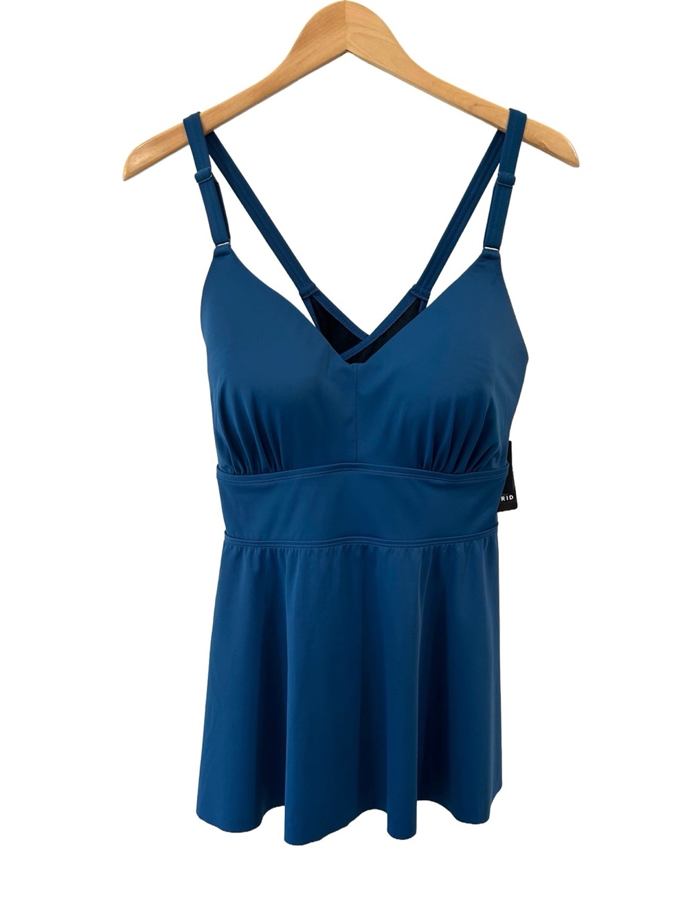 Torrid wire free Tankini Swim Top 2 2X 18 DD/F blue cross back padded peplum NWT